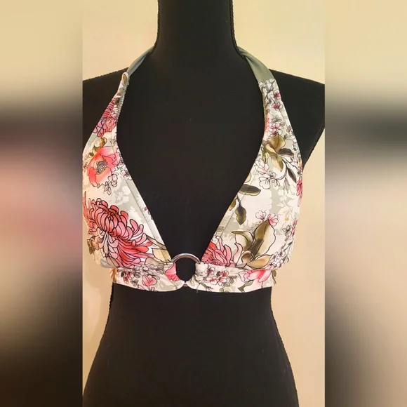 Mossimo Supply Co. Floral Bikini Top In Pink and Green (Size‎ M) - Picture 3 of 14